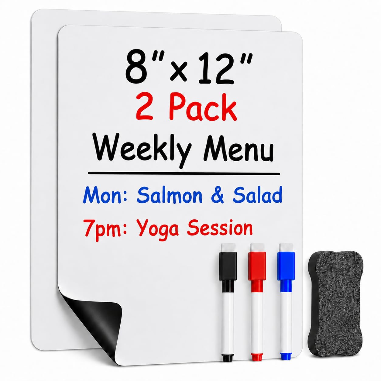 Magnetic Dry Erase Whiteboard for Fridge 8"x12" 2-Pack