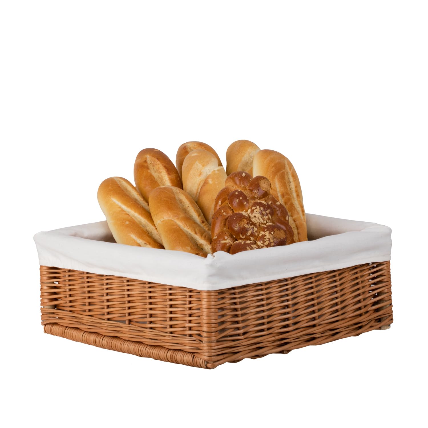 Aufbewahrungskorb, Weidenkorb zum Präsentieren von Brötchen, Präsentationskorb, Tablett, Kiste, Weidenkorb, rechteckig, hell (60 x 40 cm, H12 Futter)