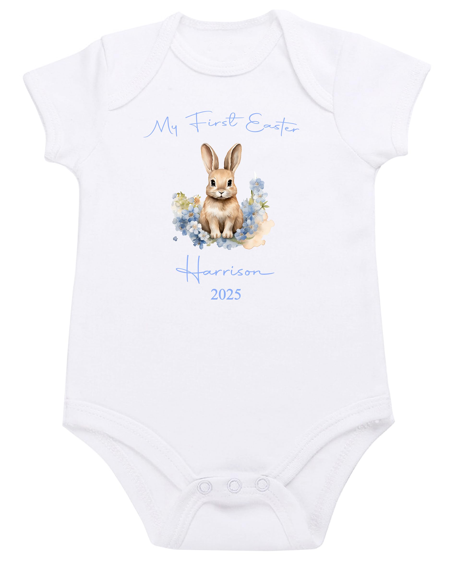 The Baby Box Uk Men's Blue 1St Easter Bodysuit Personalised Baby Boy Easter Pyjamas Rompers Bodysuits Blue Bunny Rabbit Gift (Blue 1St Easter Vest, 9-12 Months)