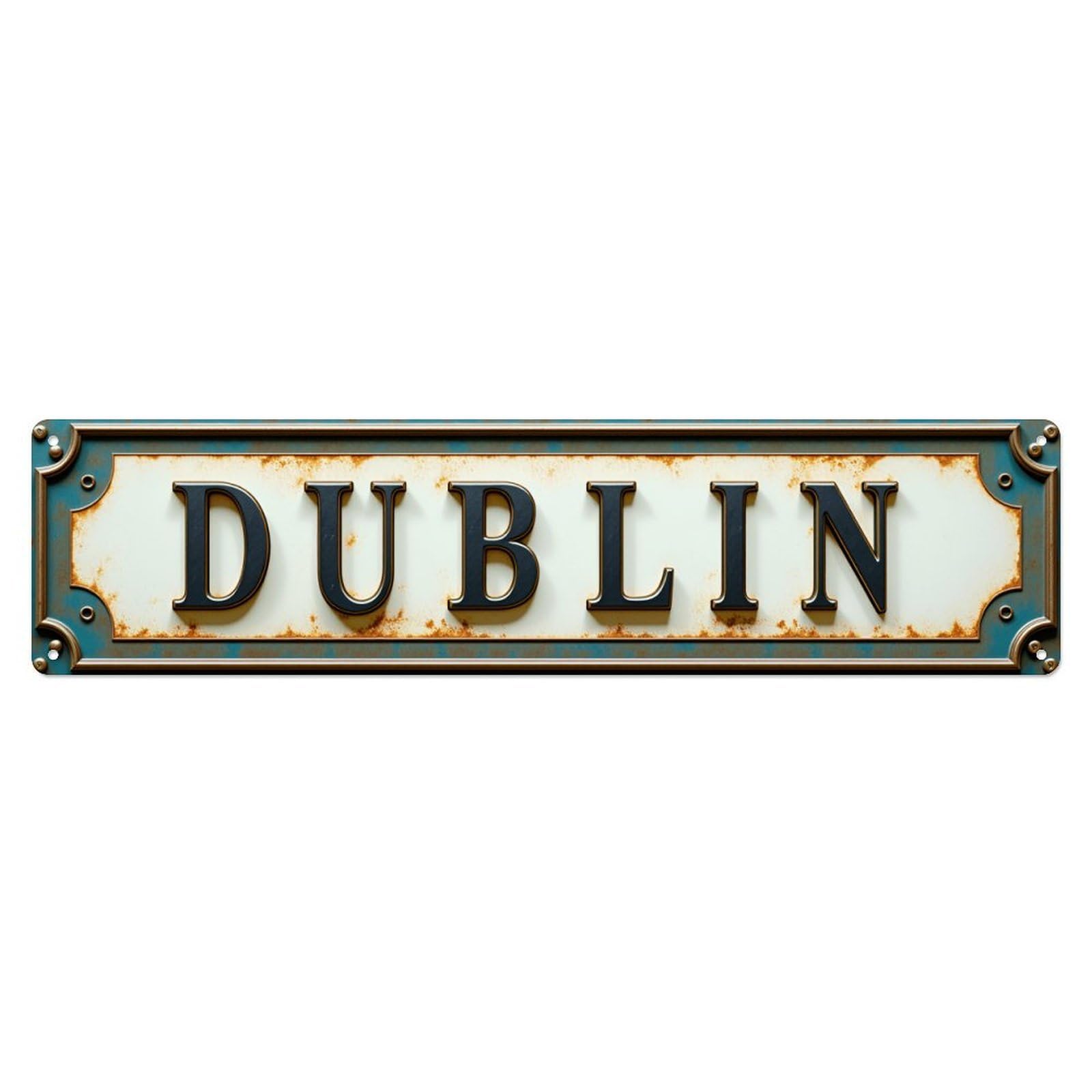 Rusty Blue Frame Dublin Vintage Street Long Metal Sign Vintage Aluminium Metal Sign, Retro Wall Decor for Home, Bar, Garage & Farmhouse 10 * 40cm
