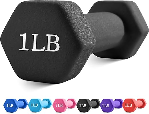 Portzon Weights Dumbbells with Neoprene Coating(Single), 1LB-3LB Anti-Roll, Anti-Slip, Hexagonal Home Fitness Equipment for Shoulder, Neck, and Hand Training for Seniors over 55 old