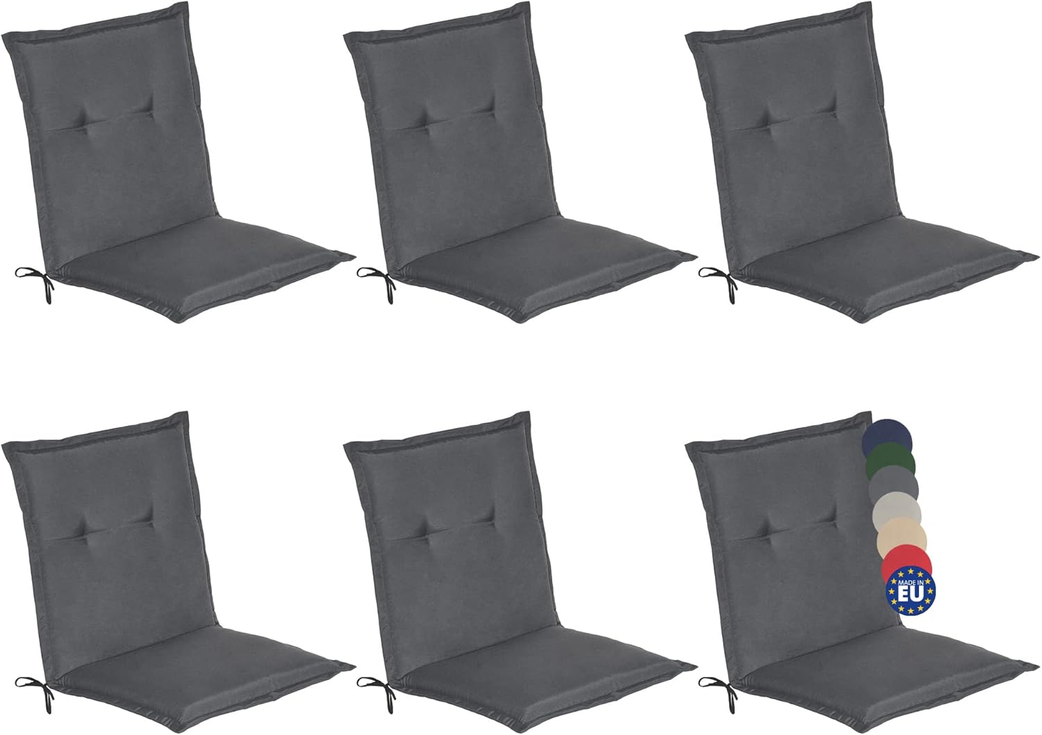 Beautissu Set de 6 Cojines sillas Jardin Loft NL - tumbonas mecedoras de balcón o Asiento Exterior con Respaldo bajo - 100x50x6 cm - Placas compactas de gomaespuma - Gris Grafito
