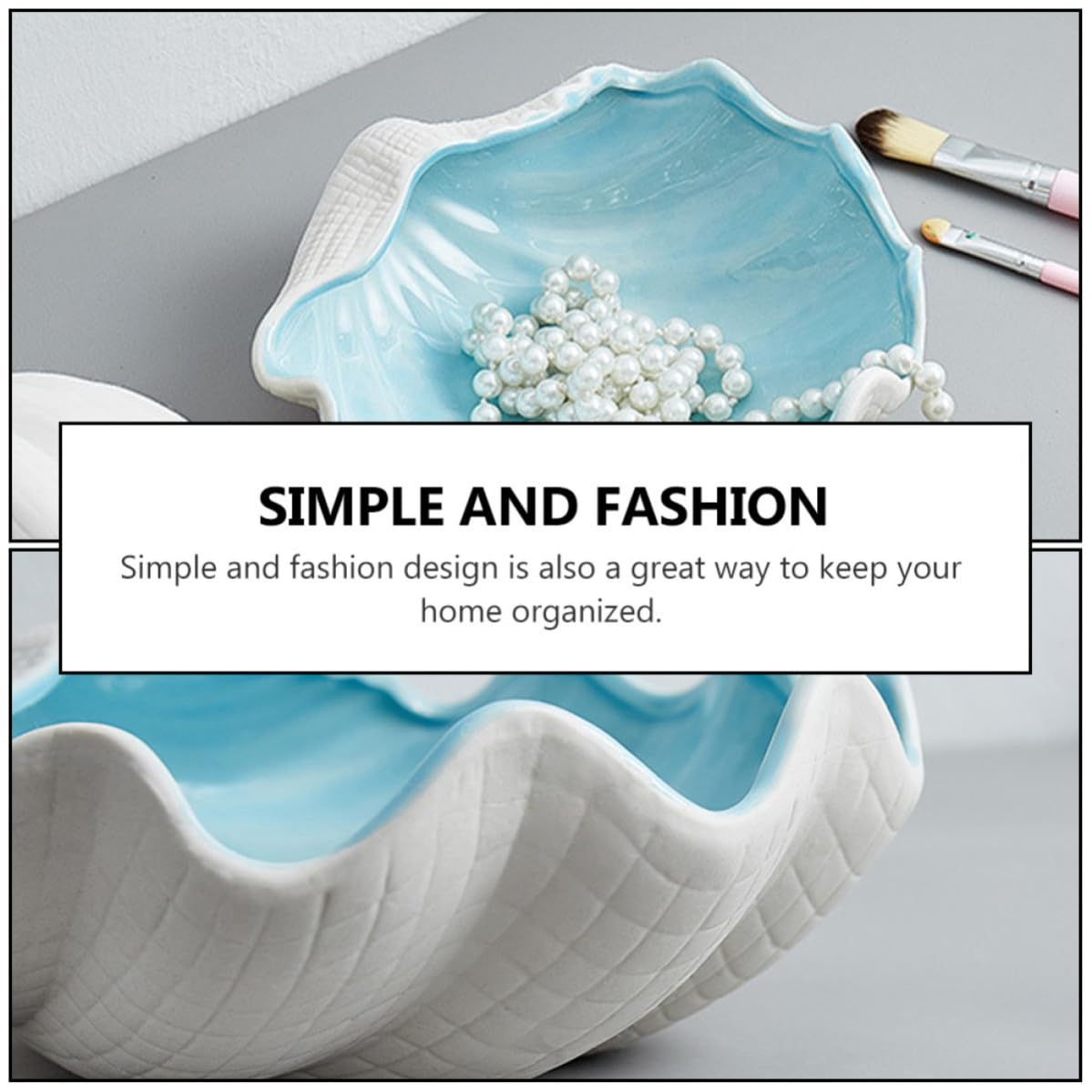 SHINEOFI Bandeja de Cerámica Azul Diseño de Concha para Joyas, Multiusos y Decoración Moderna Hogar y Regalos de Inauguración