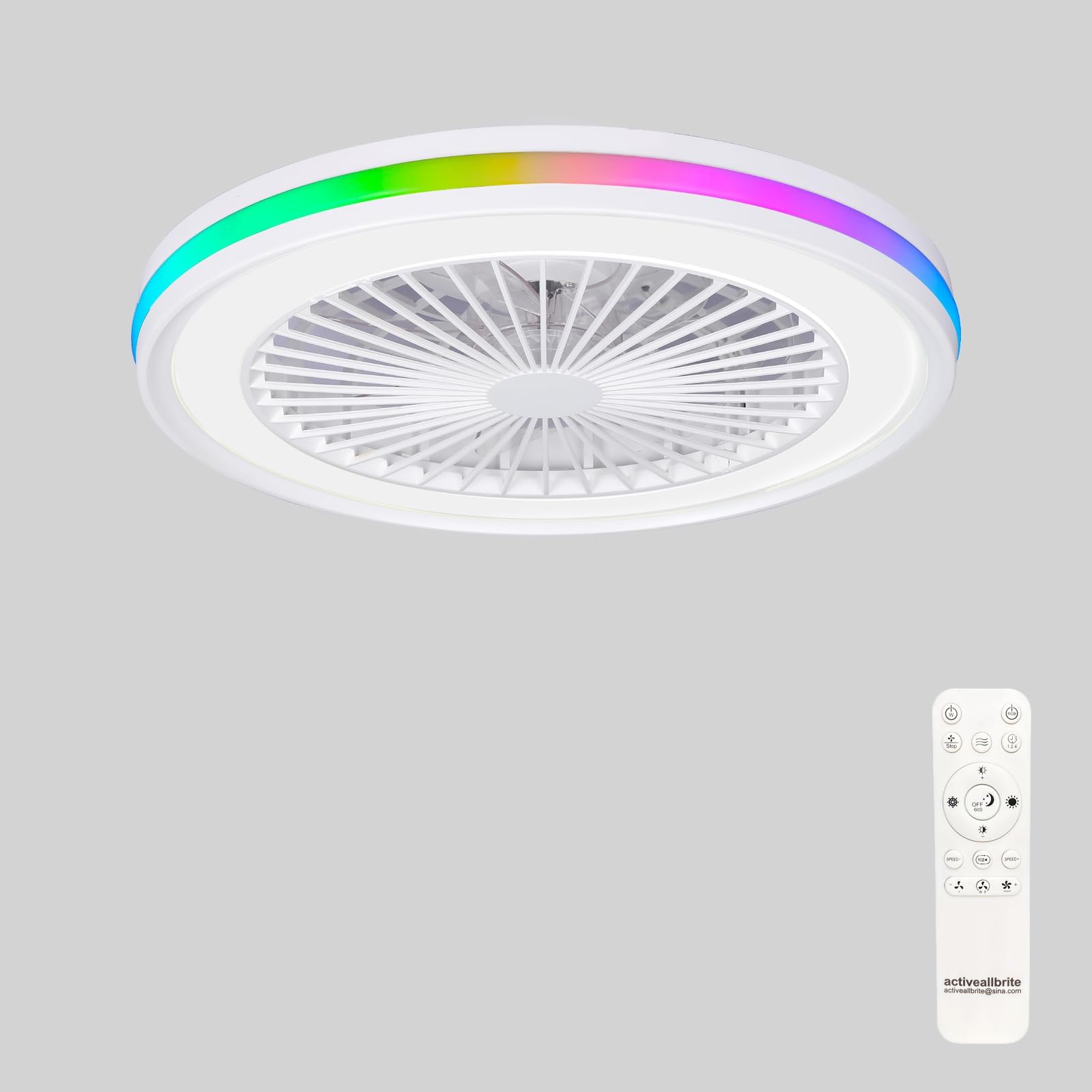 Nowoczesna Wentylator Sufitowy z Lampą, Cichy Silnik DC 20W, LED RGB Lampa Sufitowa z Wentylatorem, 40W 3800LM, Ściemnialna 3000-6000K, 6 Prędkości, Tryb Lato/Zima, Pilot Zdalnego Sterowania i Timer
