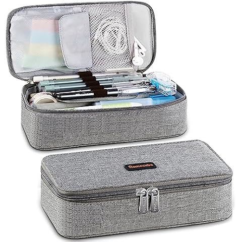 Homecube Pencil Case Capacious Pen Pencil Holder Box Makeup Pens Pouch Oxford Cloth Bag Large Storage Stationery Organizer with Zipper for School & Office - Gray Cover