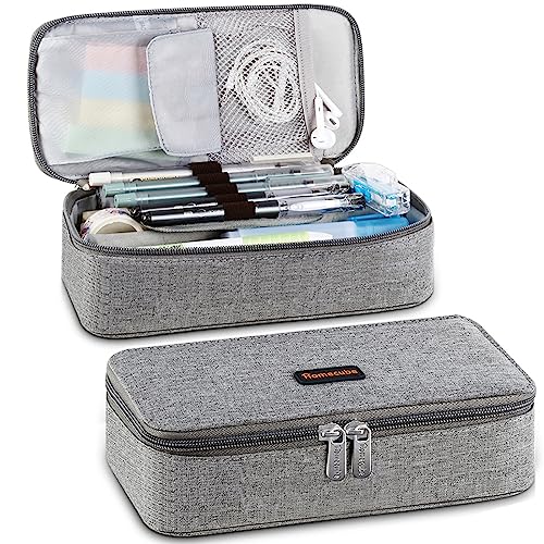 Image of Homecube Pencil Case Capacious Pen Pencil Holder Box Makeup Pens Pouch Oxford Cloth Bag Large Storage Stationery Organizer with Zipper for School & Office - Gray
