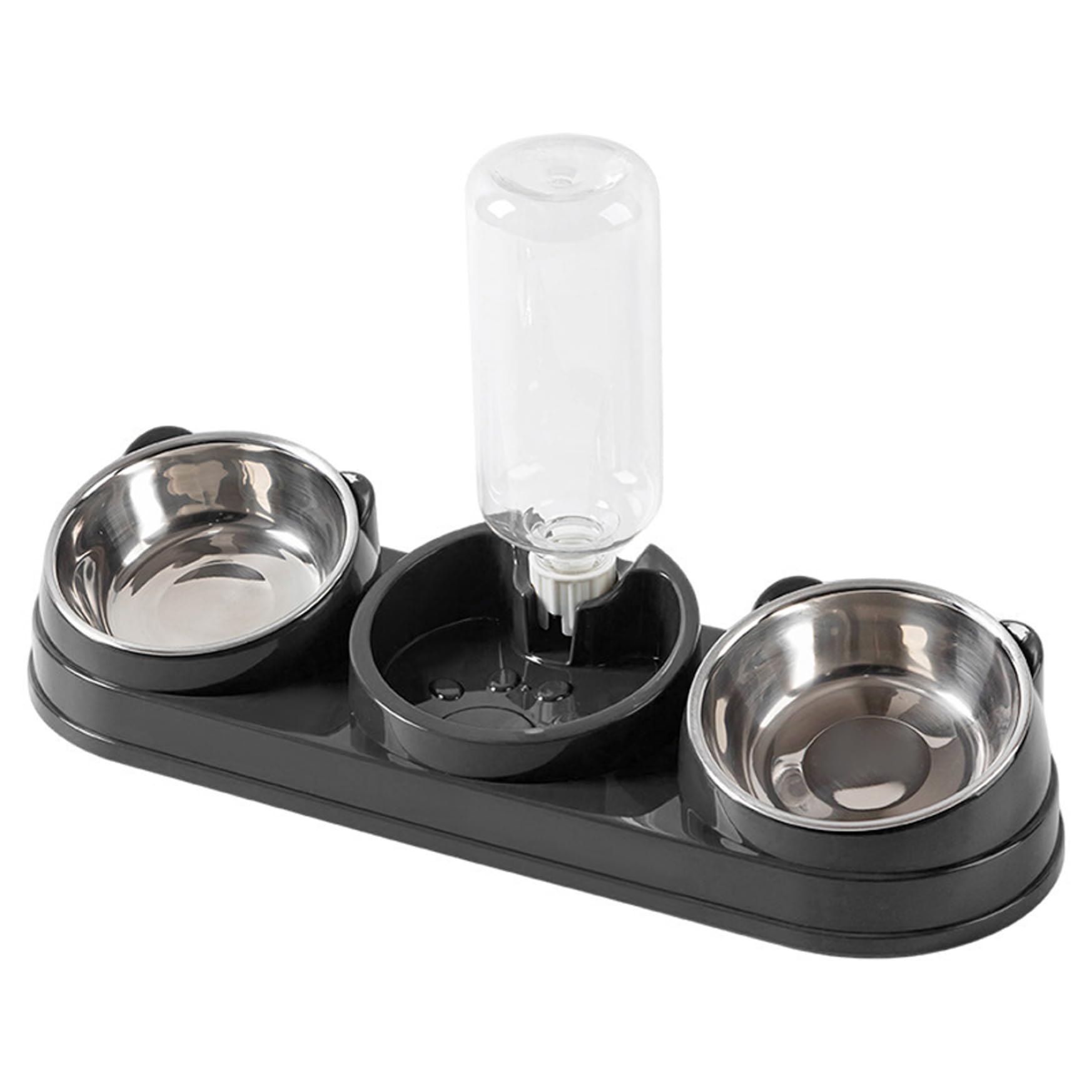 Comedero para gatos inclinado y elevado con triple cuenco y fuente por gravedad automática