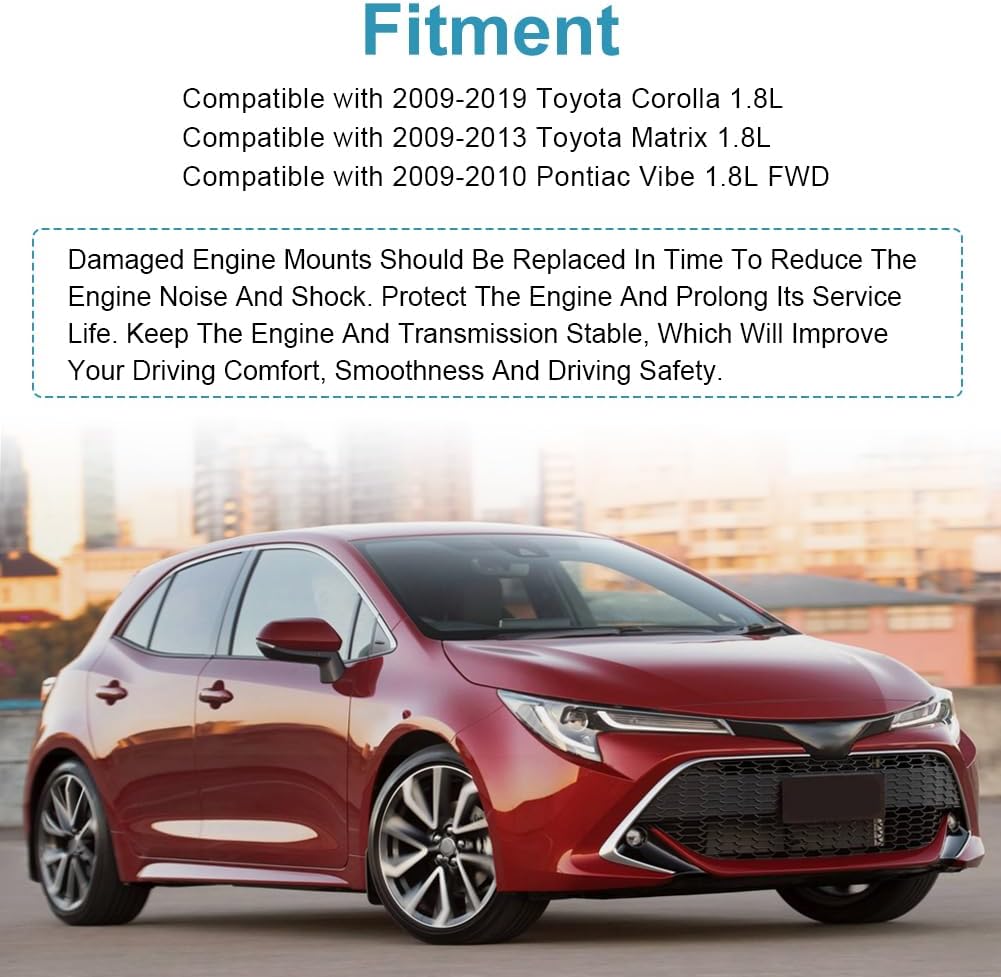 JDMON 1Pcs Front Right Engine Motor Mount Replacement for 2009-2019 Toyota Corolla 1.8L, 2009-2013 Matrix, Compatible with A62023, 123050T050, 123050T051