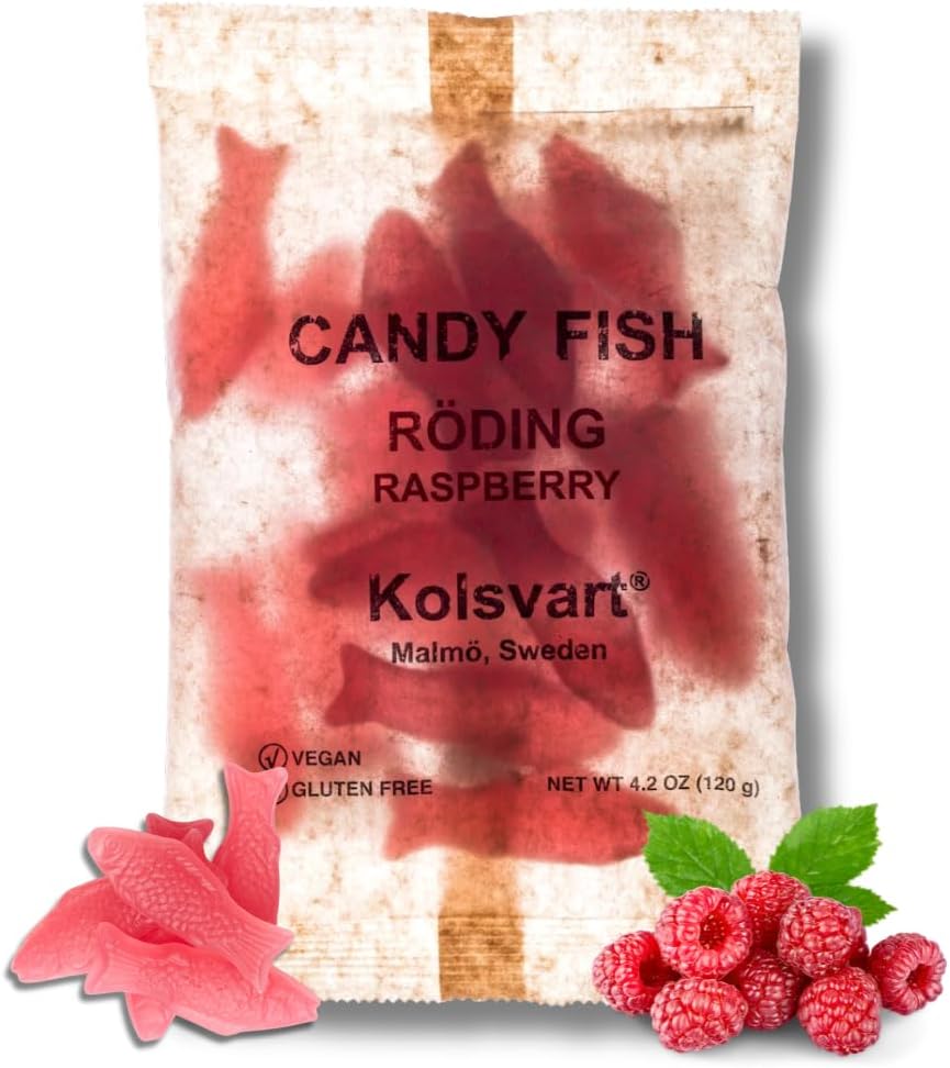 KOLSVART Swedish Candy, Roding Shaped, Classic Scandinavian Gummy, Vegan, Gluten Free, Red Raspberry, 4.2oz (1-Pack)