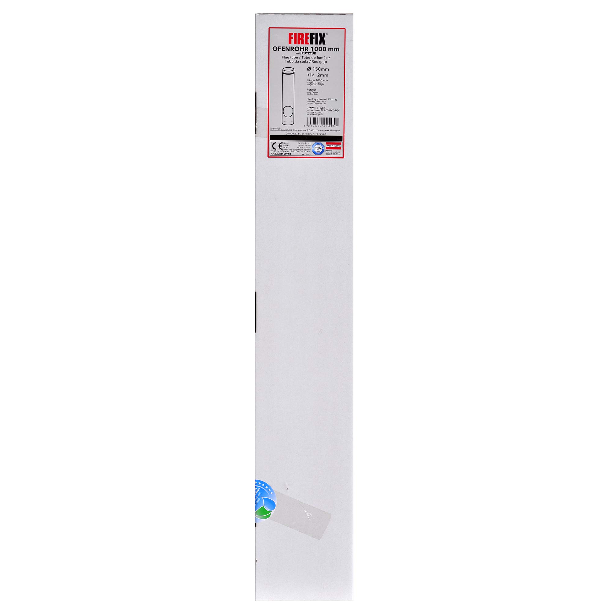 FIREFIX R150/1R Ofenrohr aus 2 mm starken Stahl (Rauchrohr) in 150 mm Durchmesser, für Kaminöfen und Feuerstellen, Senotherm, schwarz, 1000 mm lang mit Reinigungstür