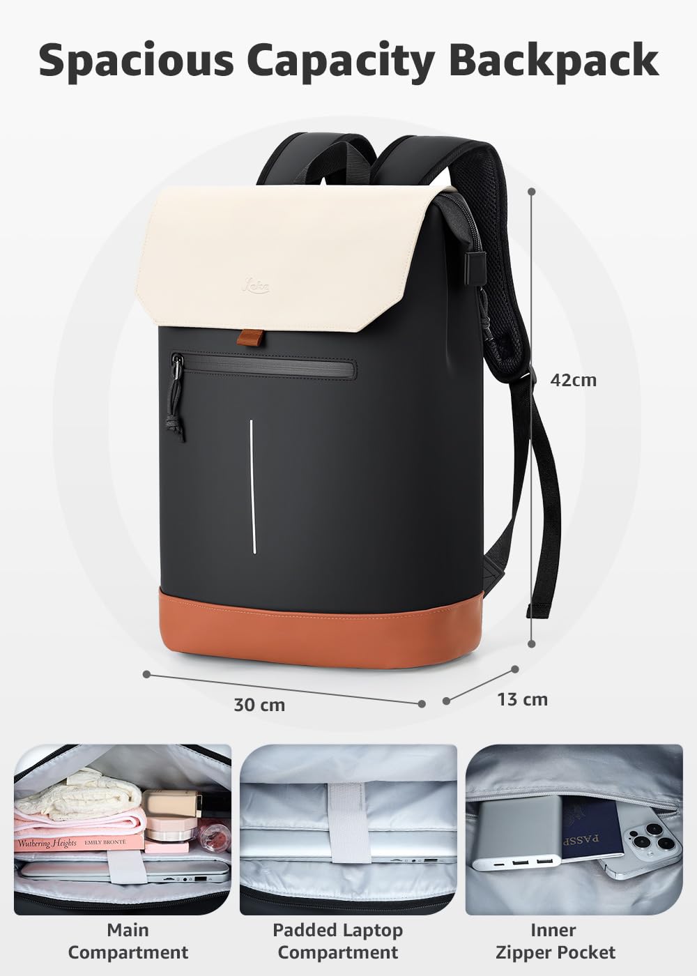 Lekespring Zaino Porta PC Donna 15.6 Pollici – Elegante Zaino Università e Lavoro Donna,Impermeabile per Laptop con Design Moderno, Ideale per Viaggi, Ufficio e Scuola