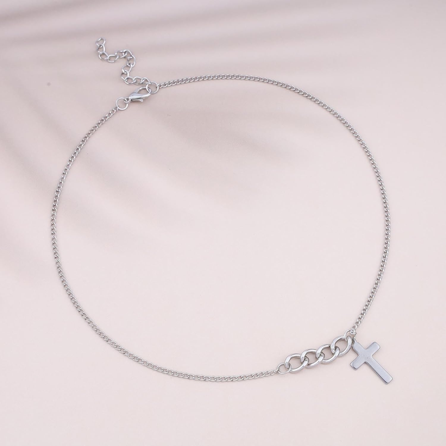 Bohemian Cross Choker Necklace Silver Cross Pendant Necklace Small Cross Filled Curb Chain Necklace Minimalist Crucifix Necklace Jewelry for Women Gifts - Image 3