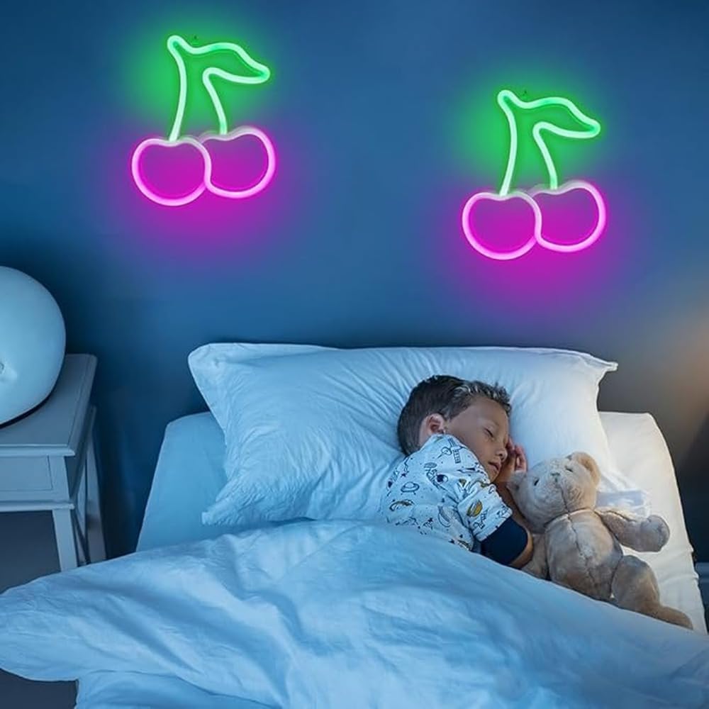TWISAXC Vibrant Cherry Neon Light For Room Decor Y2k Eye Catching Bright Pink Light Dorm Decor Neon Signs For Wall Power, Rose Red