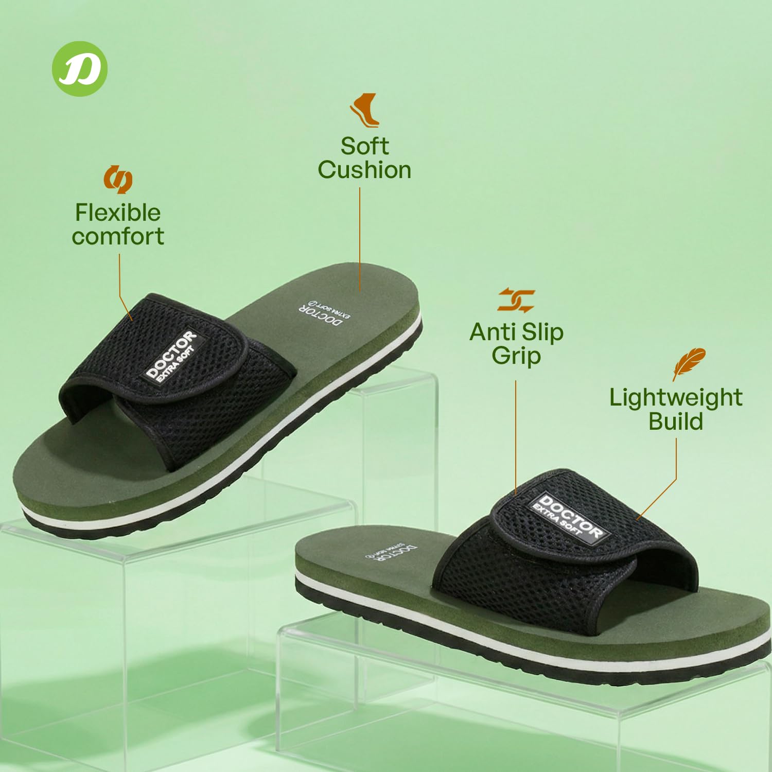 DOCTOR EXTRA SOFT Care Orthopedic and Diabetic Comfortable Slipper for Men D-25-OLIVE-10 UK 2