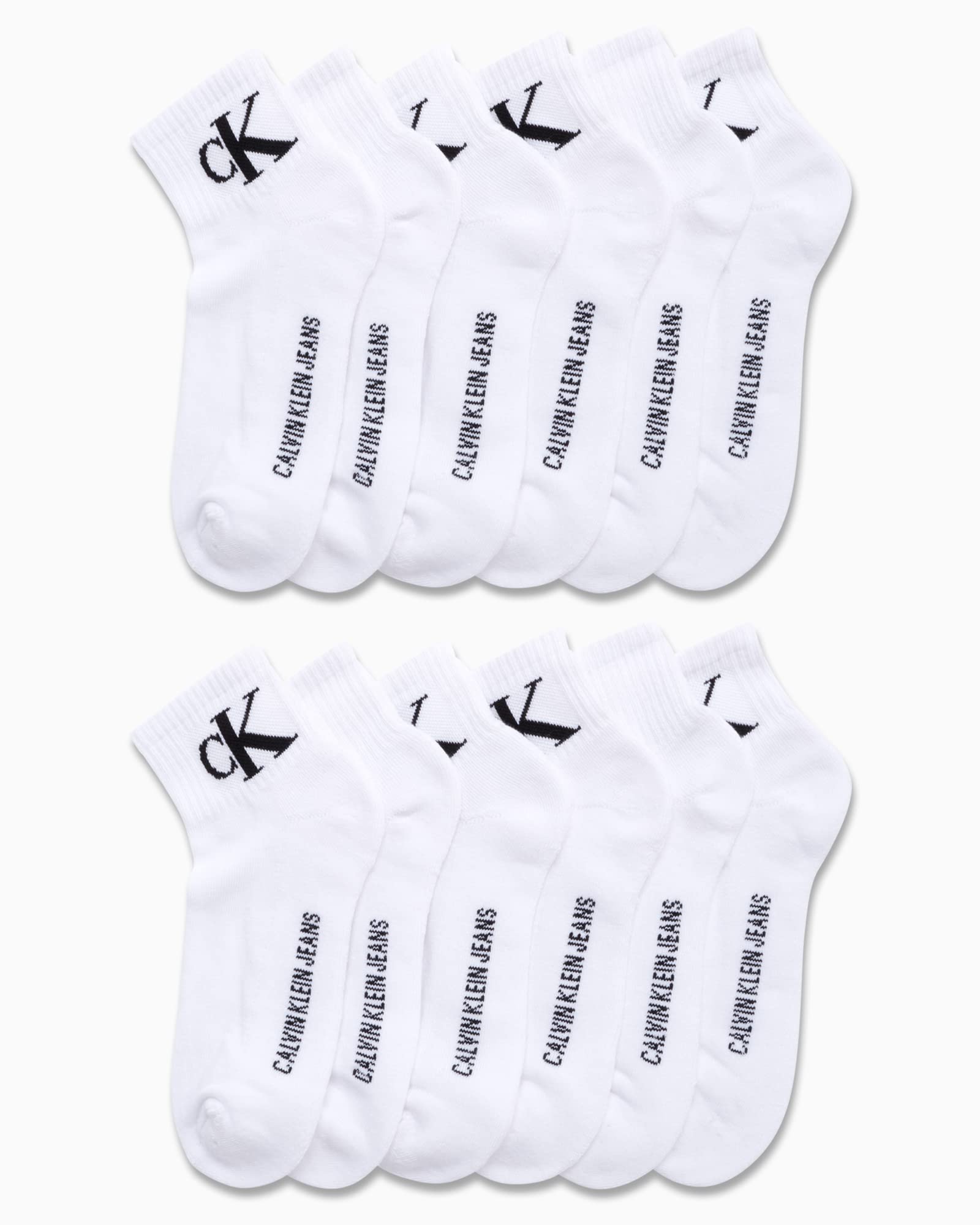 Calvin Klein Calcetines deportivos acolchados para hombre, de corte de un cuarto (paquete de 12), blanco, 7-12
