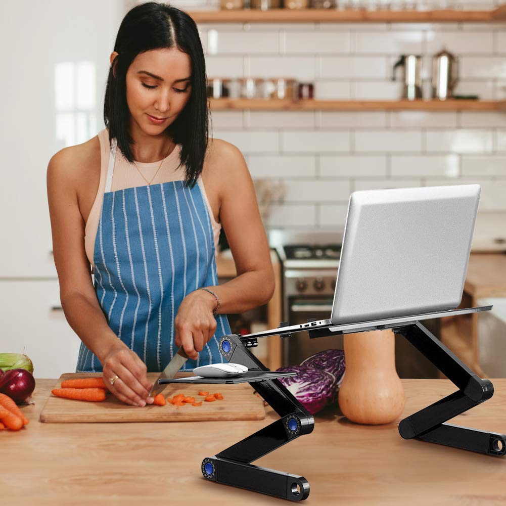 Greensen Laptopständer Aluminium Laptoptisch Klappbar Betttisch Laptop Ständer Höhenverstellbar Notebooktisch Ergonomischer Laptophalterung mit Belüftungsbasis und Maushalterung, Schwarz