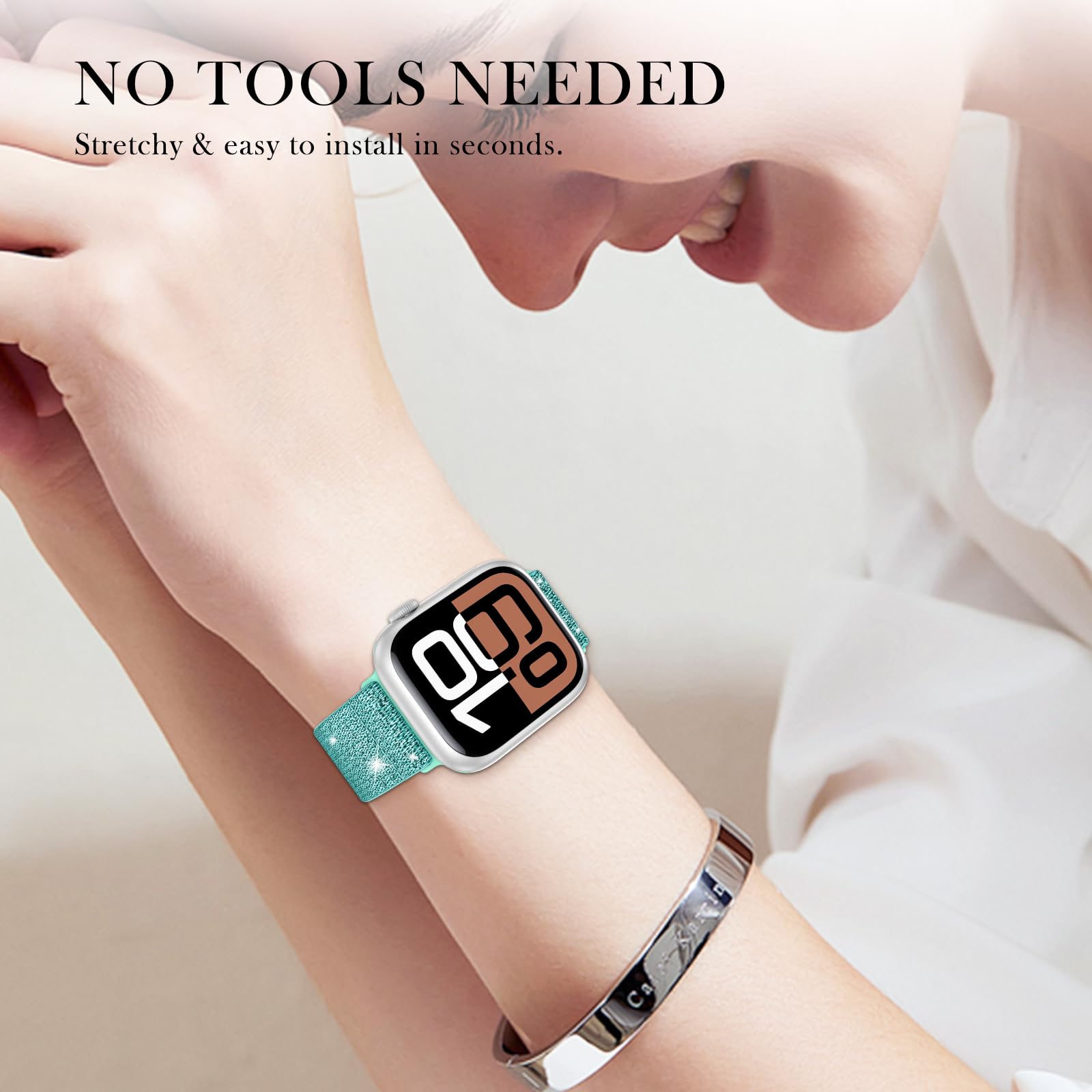 LETOID Rozciągliwy pasek do zegarka Apple Watch 38 mm, 40 mm, 41 mm, 42 mm, 44 mm, 45 mm, wąski, damski, nylonowy, elastyczny pasek na nadgarstek, do iWatch serii 8, 7, 6, SE, 5, 4, 3, 2, 1