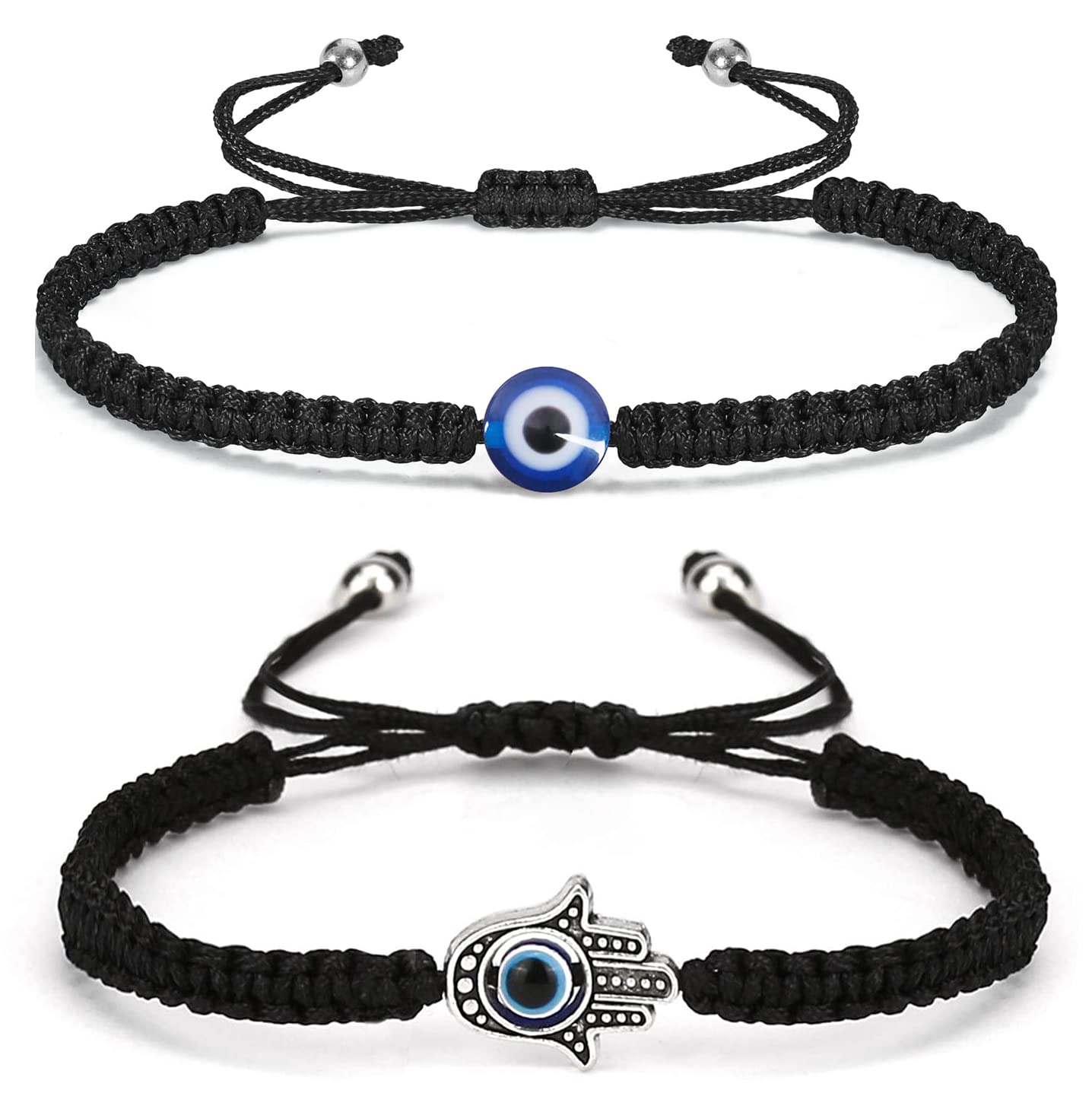 Sponsored Ad – Amzuia 2 Pcs Evil Eye Bracelet, Handmade Adjustable Lucky Protection Bracelet for Women Men Teen Boys Girls - Black