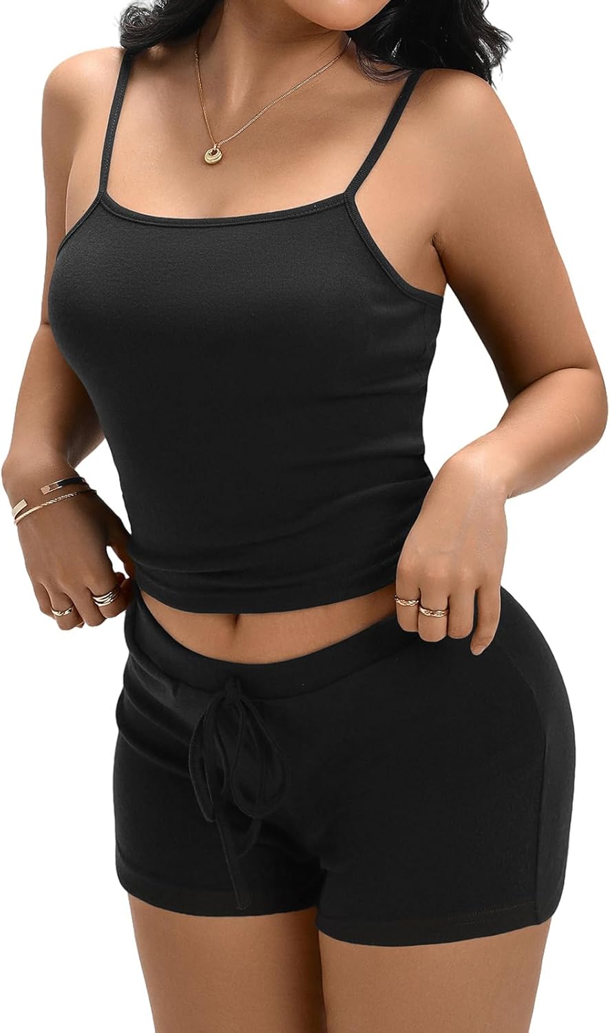 MSLG Women's Pajamas Set Camisole Lingerie Sleepwear Cami Shorts Summer 2 Piece PJ Lounge Workout Athletic Outfits Sets Y81