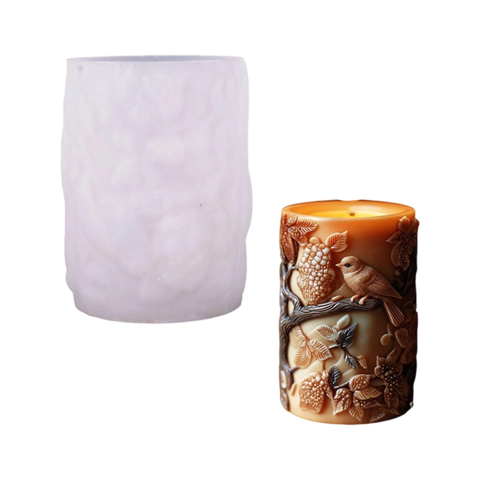 Oxxggkao 3D Flower Bird Carving Cylinder Silicone Mold for Resin Casting Making Soap Gypsum Ornament Holiday Decoration Candlewax Cast