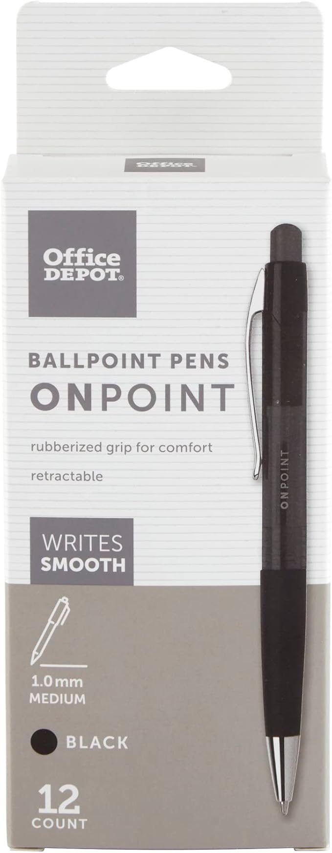 FORAY SoftGrip Retractable Ballpoint Pens, Medium Point, 1.0 mm, Black