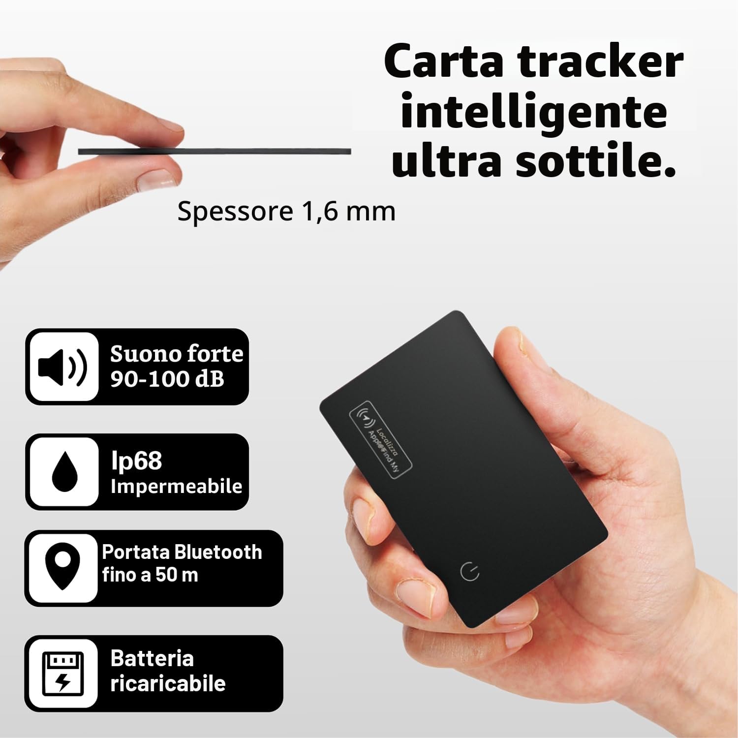 Reyke Scheda di tracciamento del Portafoglio Sottile compatibile con Apple Find My per etichette bagagli telefoni cellulari passaporti