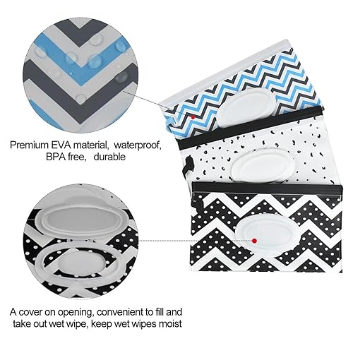 Miniatura 5 de Paquete de 3 dispensadores de toallitas para bebé, bolsa dispensadora de toallitas húmedas portátil, reutilizable, contenedor de toallitas húmedas