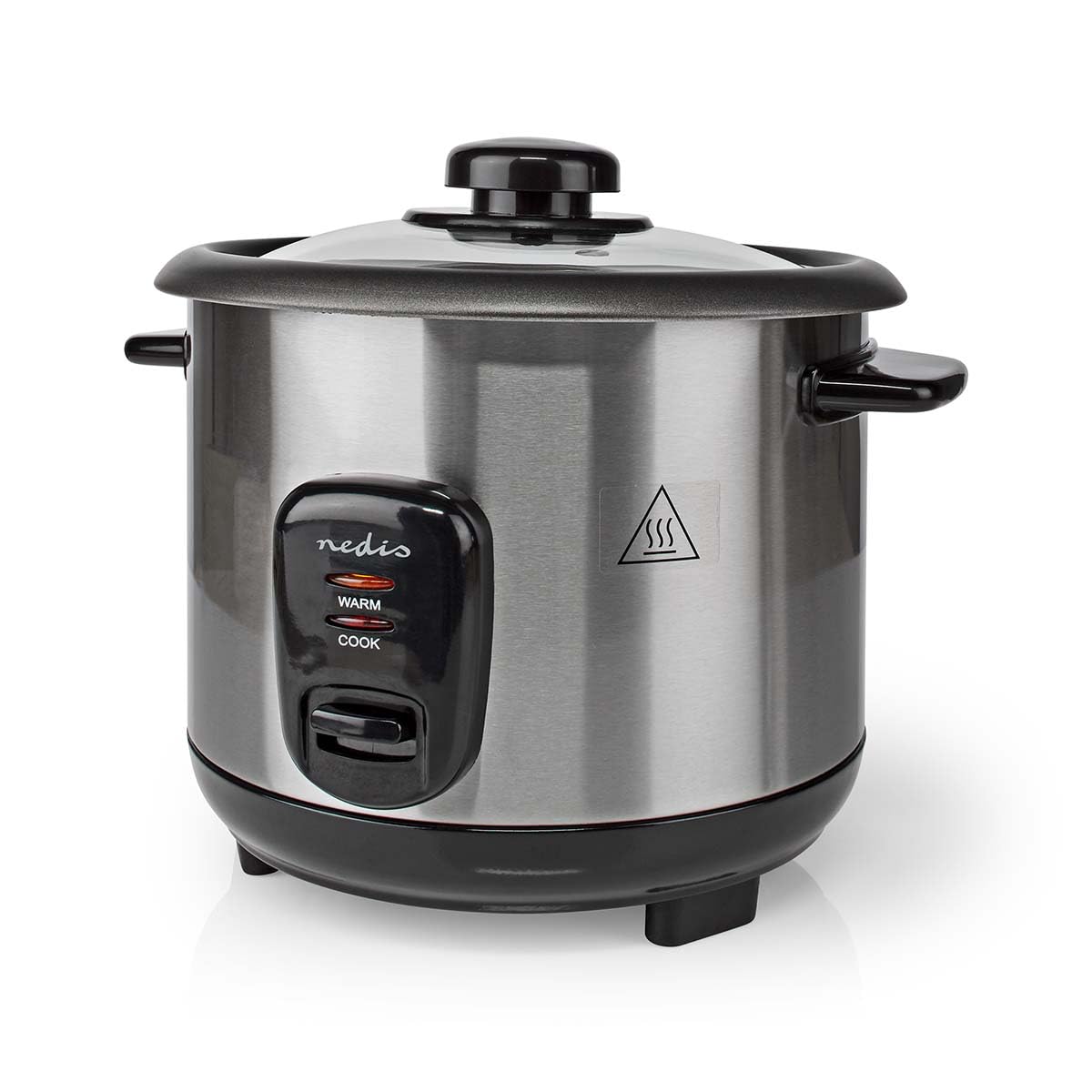 Nedis - Cuiseur à riz - Revêtement anti-adhésif - Bol amovible - Arrêt automatique - Acier inoxydable - Bol intérieur amovible - Jusqu'à 5 portions de riz - 400 W - 1,0 L - Argent