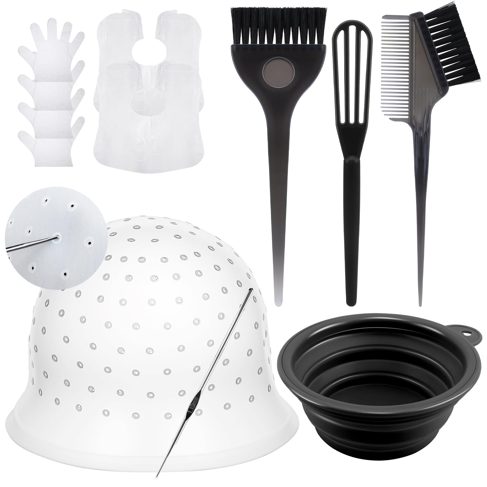 YOOVR Kit per evidenziare la candeggina per capelli con pennello e ciotola, 12 pezzi, tappo in silicone con fori perforati, guanti per sbiancamento dei capelli, tintura, forniture per salone per uso