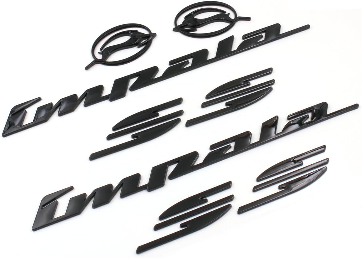 4Pc Impala SS Rear Quater Panel Emblems Flying Impala Left Right Emblem 3D Letter Badges Sticker Decal Replacement for 94-96 Impala (Gloss Black)