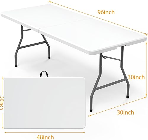 Miniatura 3 de Mesa plegable de 8 pies (30 x 96 pulgadas), mesa de picnic resistente para interiores y exteriores con asa de transporte, mesa plegable de plástico