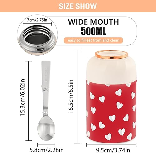 Miniatura 3 de MCHIVER Hearts Valentines Day Food Jar with Spoon Stainless Steel Vacuum Insulated Food Container 17 oz Food Flask for Adults
