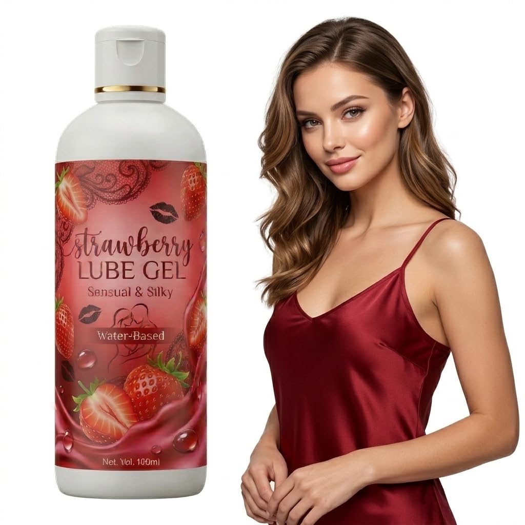 Sensual & Silky Strawberry Lube - Premium Water-Based Lubricant Gel, Non-Sticky & Long Lasting Intimate Massage Gel, 100ml