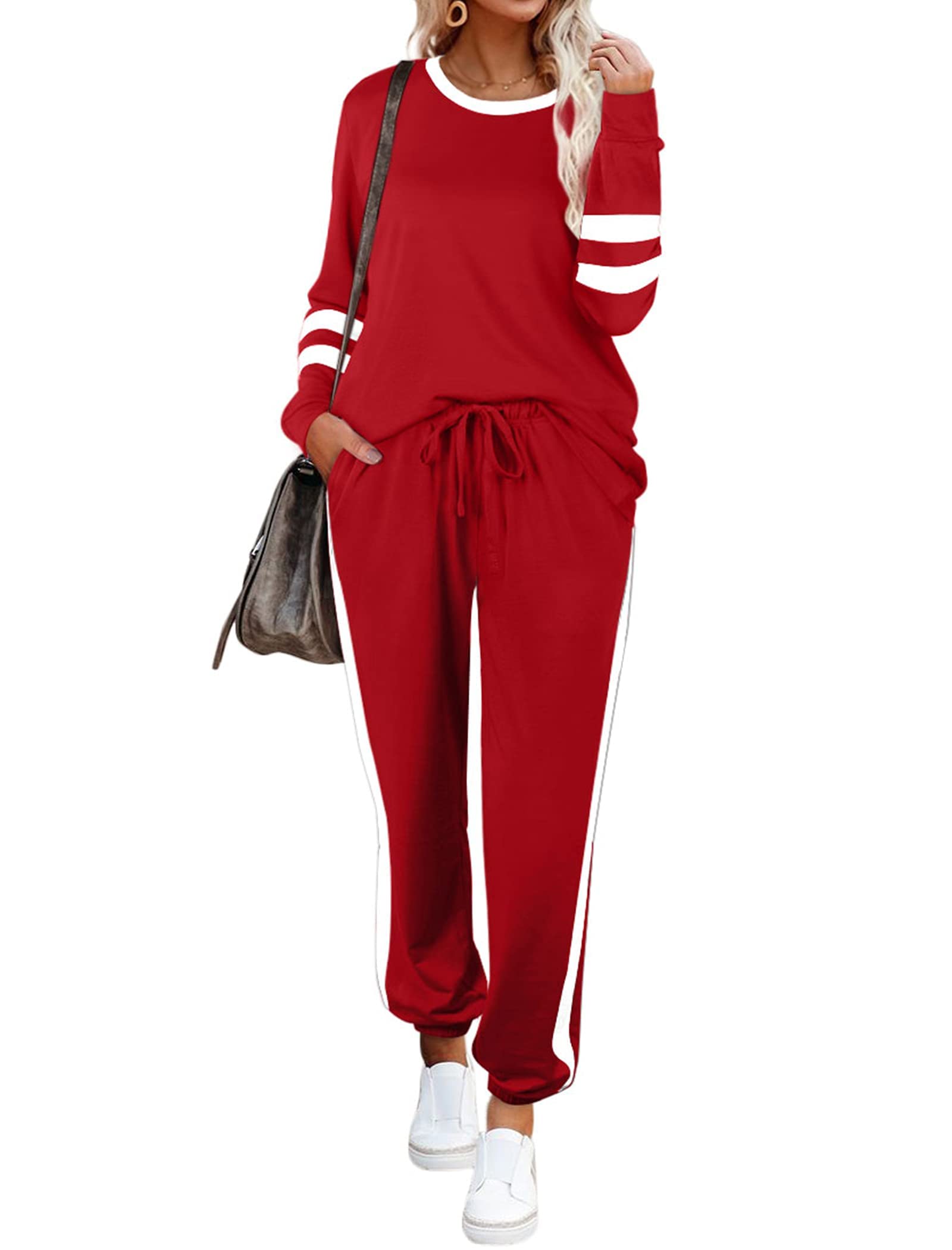 Desol Chándal para mujer de dos piezas, pantalones de chándal rojos con suéter, atuendo para el día de San Valentín, para deportes, casa y salir, color rojo, S