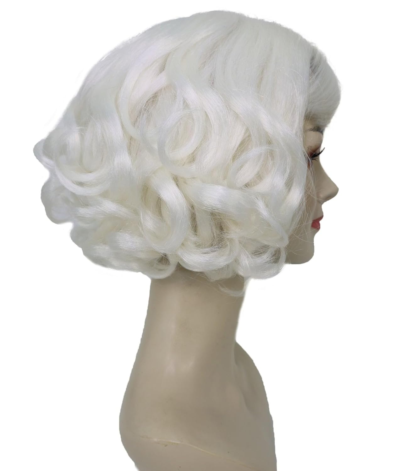 Women’s Grandma Short Curly White Bob Wig with Bangs – Layered Synthetic Hairpiece for Elderly Costumes | Capless Wigs for Halloween, School Dress-Up & Theme Events