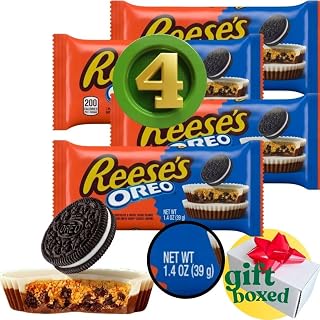 (PACK OF 4) Reese's OreoChocolate and White Creme Peanut Butter Cups - 1.4oz Each - Comes Inside a Gift Box Perfect To Surprise Yourself/Friend/Loved One