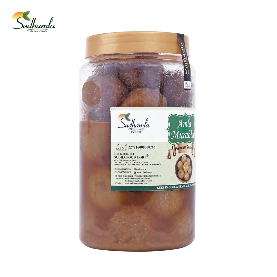 Sudhamla Premium Amla Murabba - 100 gm Gooseberry Preserve Sweetened with Mishri & Khand No Sugar Syrup, Artificial Colors, or Flavors Traditional Grandma's Recipe Rich in Vitamin C & Antioxidants 1