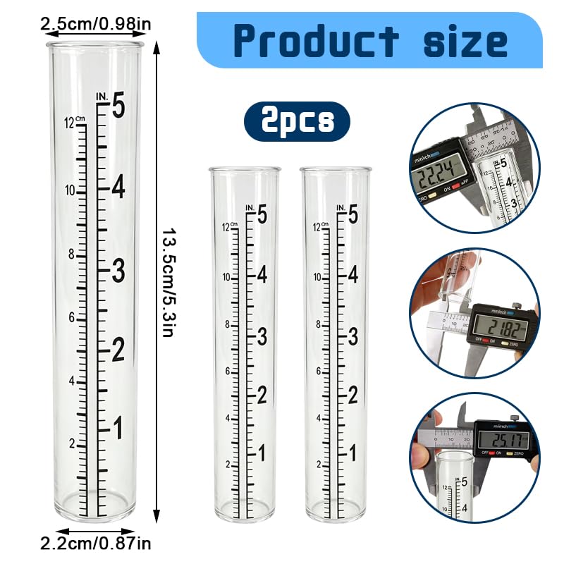 2 Pcs 5" Plastic Rain Gauge Replacement Tubes, Fits Most Outdoor Rain Gages, Size: Bottom 0.87"/2.2cm × Top 0.94"/2.4cm for Yard Garden Home