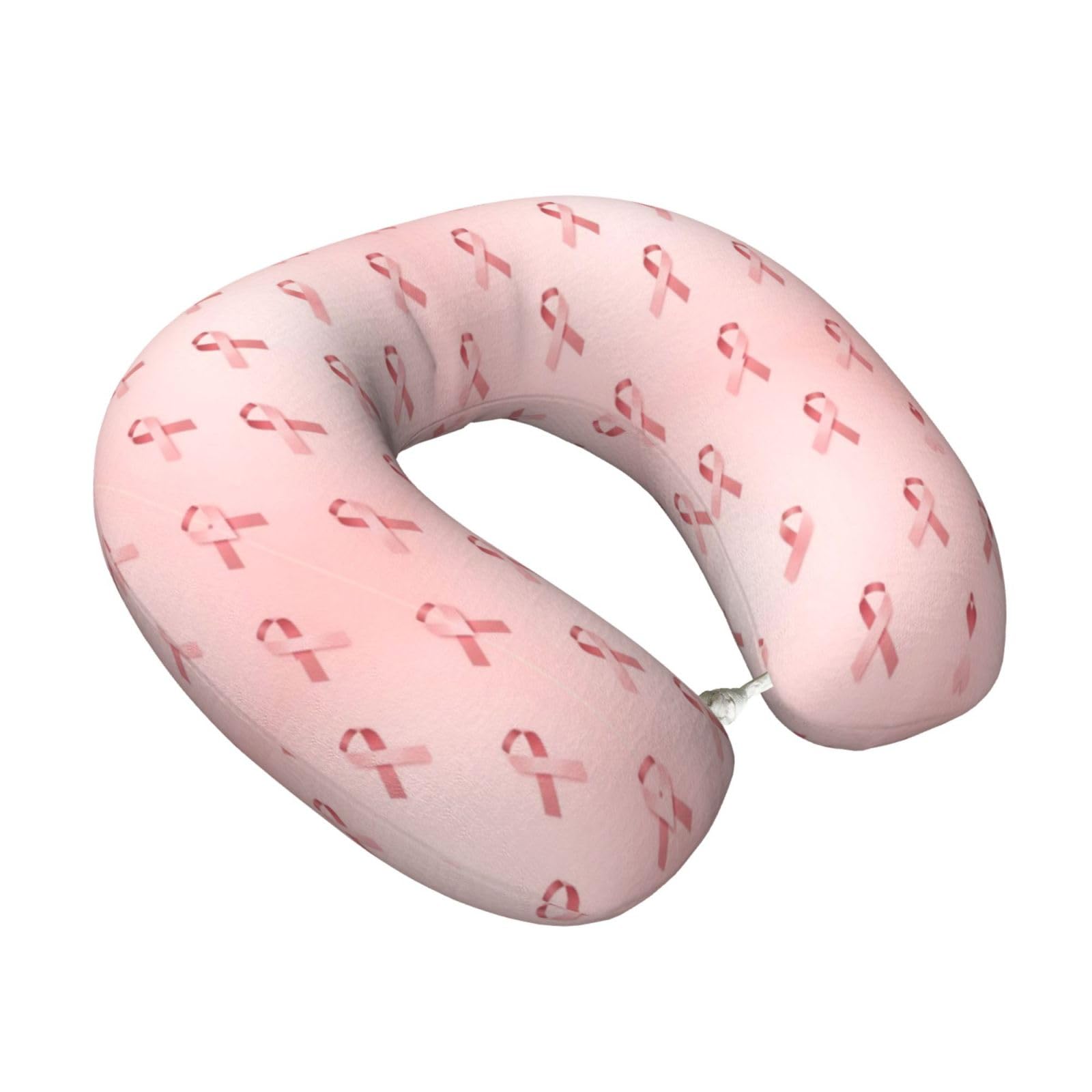 Memory Foam U-Shaped Neck Pillow Breast Cancer Ribbons Awareness Pink, Comfortable Support for Sleeping During Travel and in The Office
