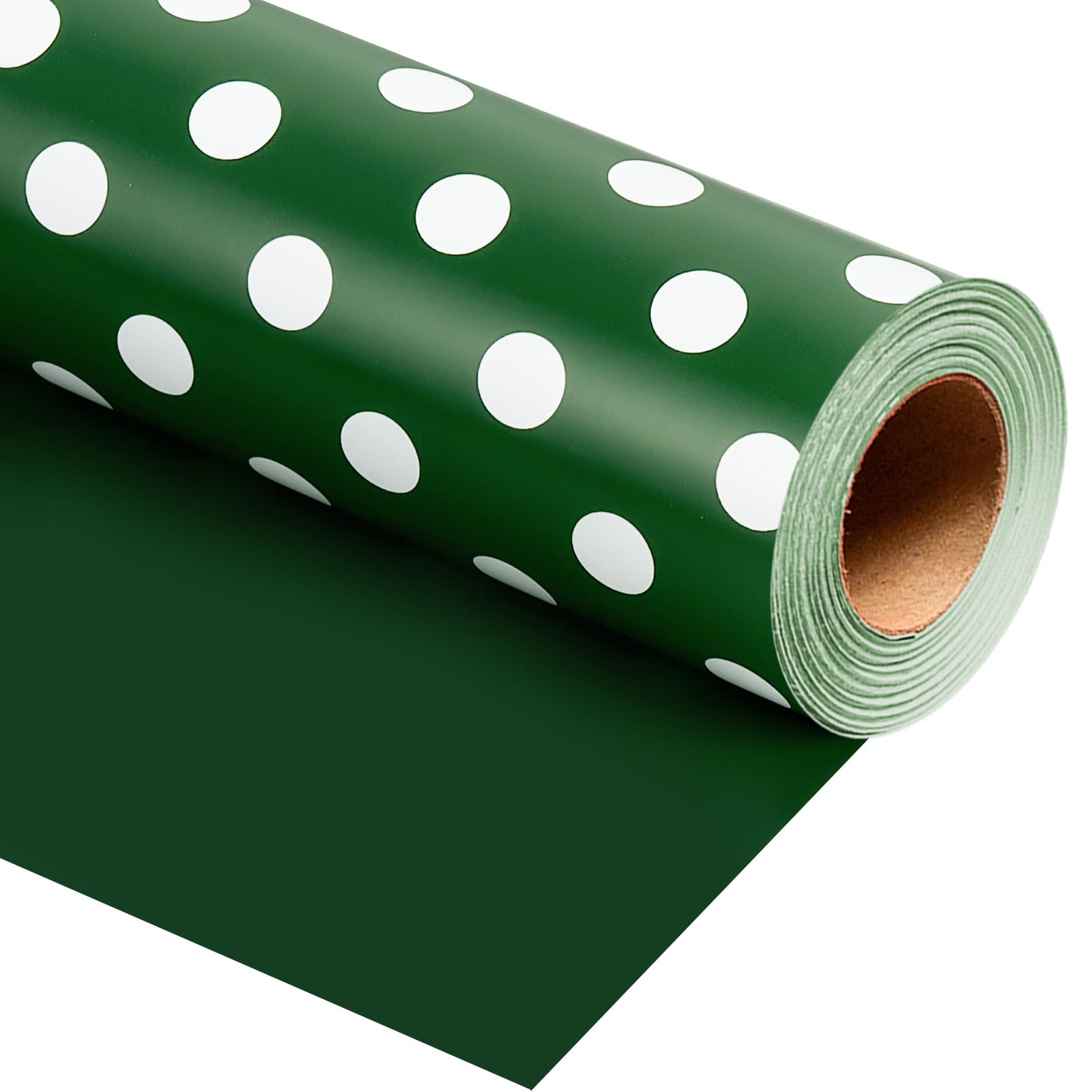 Burymento Green and White Dots Wrapping Paper, Reversible Pink Gift Wrap for Birthday, Valentines, Mothers day, Graduation, Wedding, Fathers day, Baby Shower, Christmas (17in x 32.8ft)