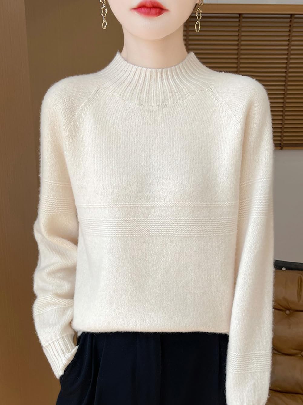 100% Merino Wool Sweaters for Women's Fall Winter Knitted Thick Warm Pullover Long Sleeves Turtleneck(WQ710) - Image 2