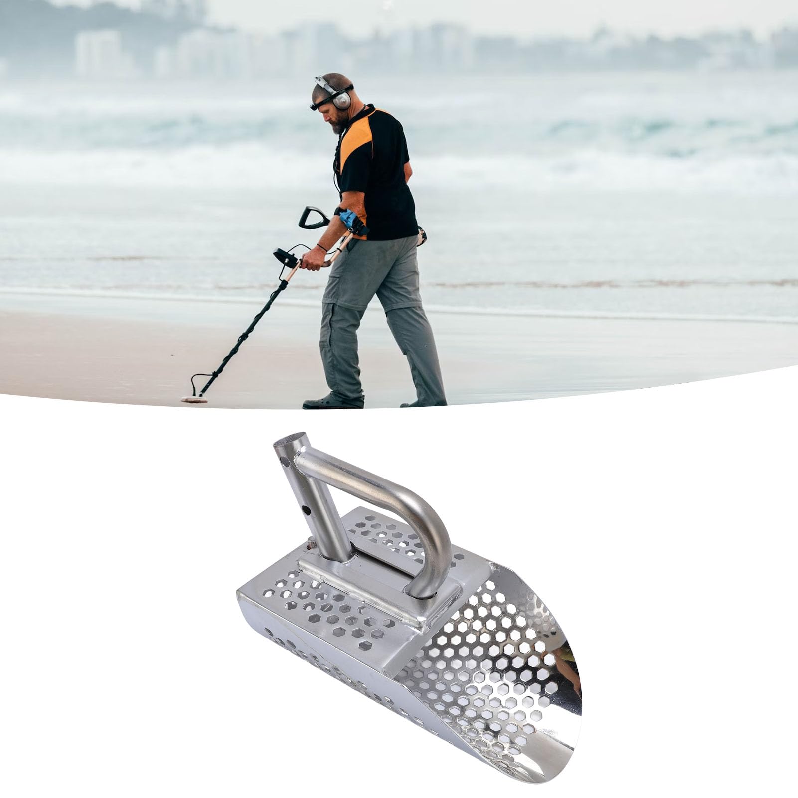 AMONIDA Cuchara para Tamizar con Detector de Metales con Estructura Duradera de Acero Inoxidable para Búsquedas de Tesoros en la Playa