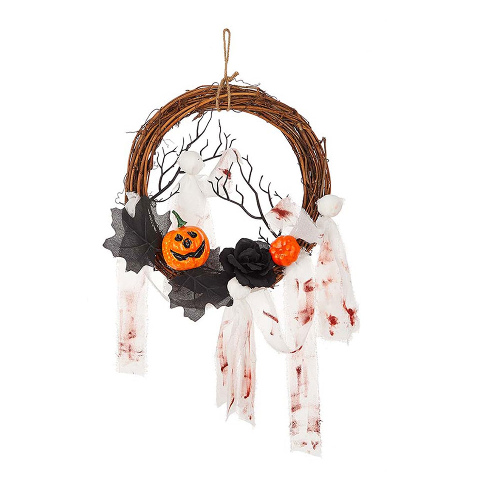 Yhplxyuus Fake Wreath Artificial Flower Wreath Halloween Party for Front Door, Yard Indoor and Outdoor Decorations Creative