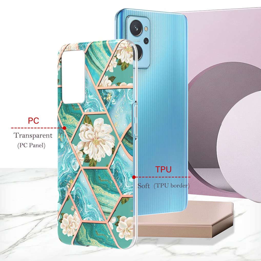 SEAHAI Cover Per Realme 8i – Custodia In Silicone TPU Con Effetto Marmo Glitter – Fiore Verde – Antiurto E Sottile