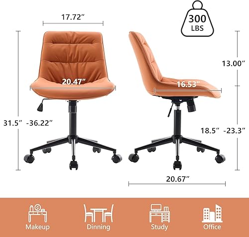 Miniatura 2 de Kidol & Shellder Silla de oficina de piel sintética, silla de trabajo giratoria ajustable, ruedas giratorias y respaldo suave, silla de escritorio