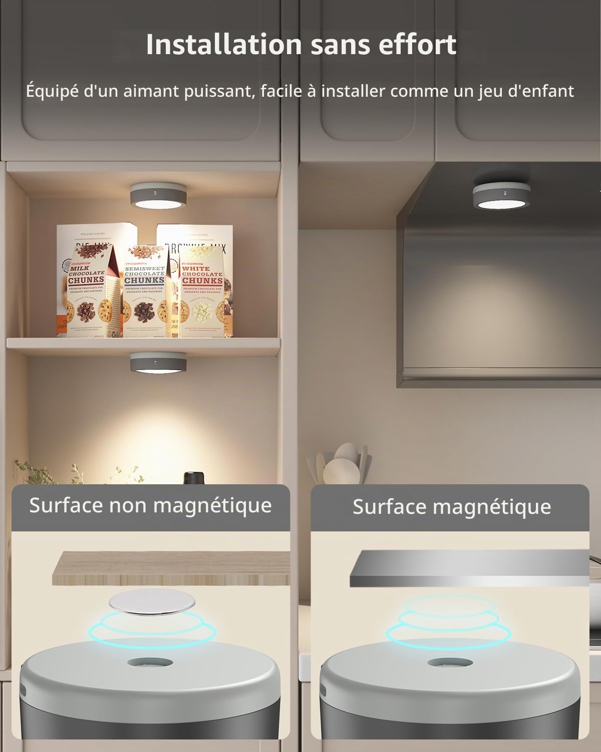 Spot LED Rechargeable USB avec Télécommande, Batterie de 1600mAh Eclairage Vitrine LED Sans Fil Lampe Placard a Pile Lumiere Cuisine Sous Meuble Autocollant Veilleuse Tactile pour Armoire Dressing
