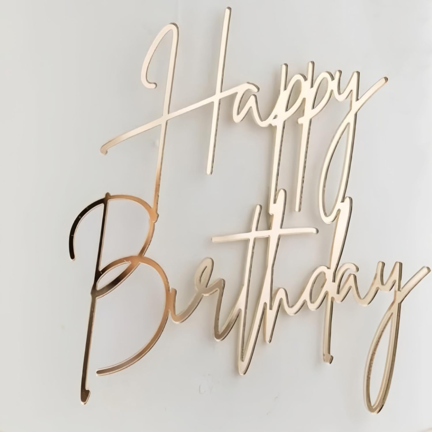 Happy Birthday Cake Topper, Gold Mirror Acrylic Happy Birthday Cake Sign Decorations