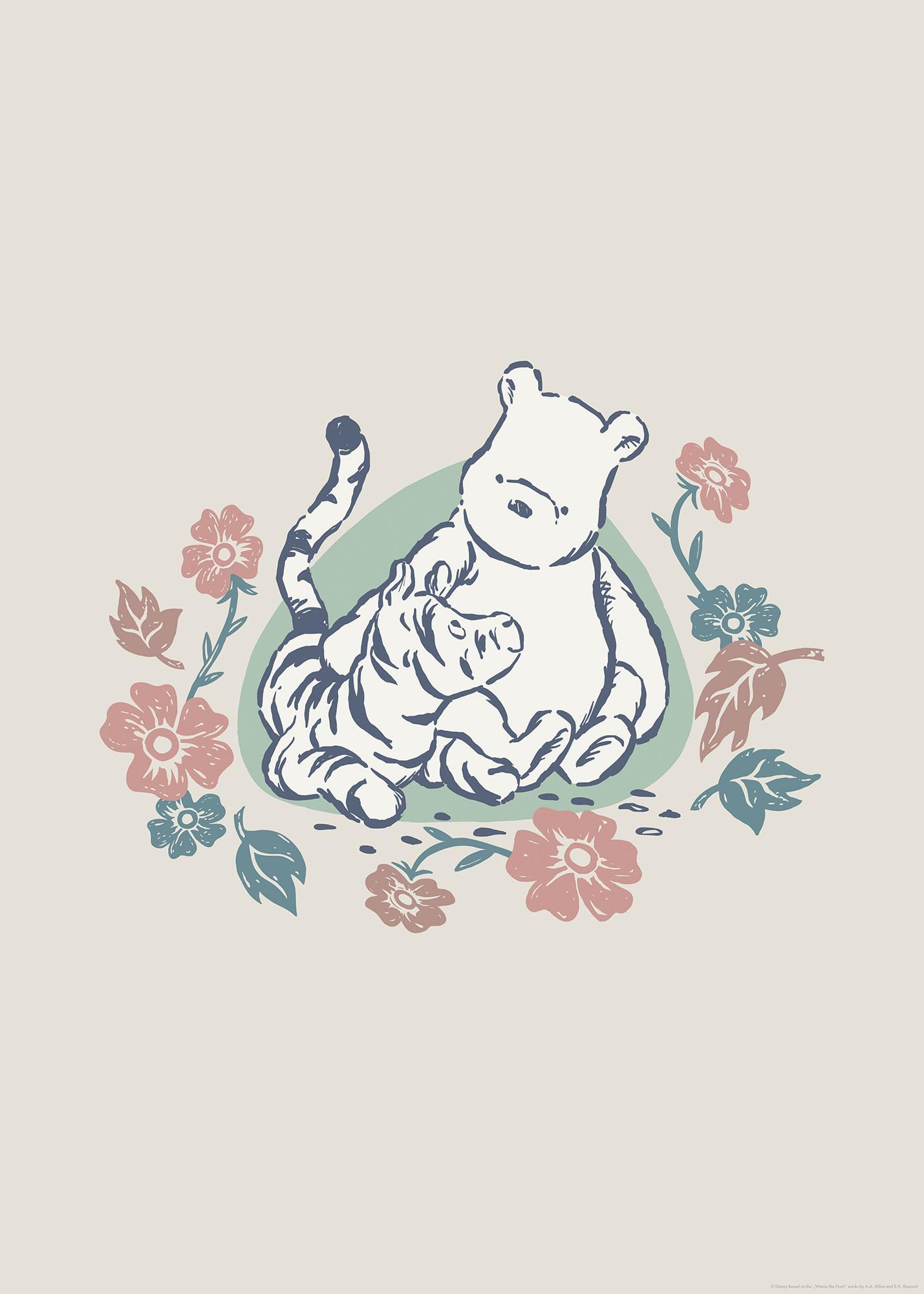 Komar Disney Winnie the Pooh Flowers and Friends Wall Picture Size 50 x 70 cm Children's Room Wall Decoration