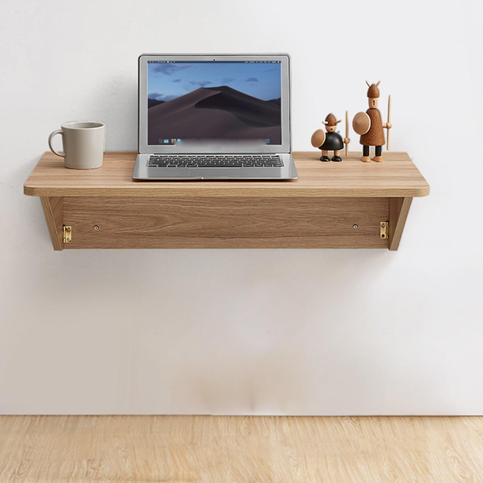 Bureau pliable mural flottant bois 40x80 cm, petite table rabattable gain de place