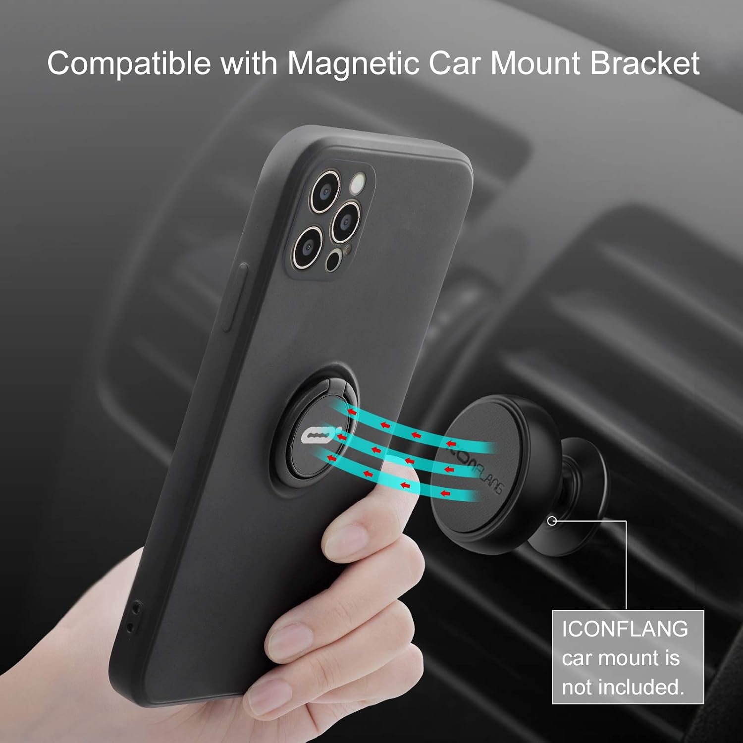 ICONFLANG Compatible with iPhone 12 Pro Case, Cover with 360° Ring Holder Kickstand Compatible with Magnetic Car Mount, Anti-Scratch Shock Absorption 6.1 Inch Protective Case for iPhone 12 Pro Black
